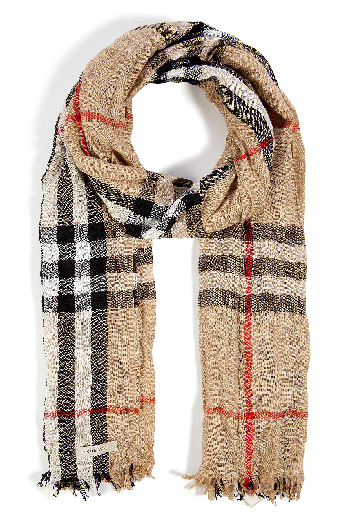 Burberry Wool-Cashmere Giant Check Crinkle Scarf In Camel in Beige for Men (camel) | Lyst