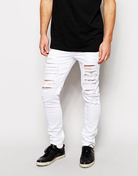 Asos Skinny Jeans With Extreme Rips in White for Men | Lyst