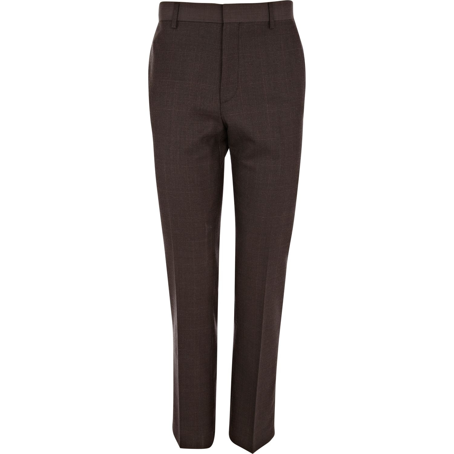River Island Dark Brown Check Skinny Suit Pants in Brown for Men Lyst