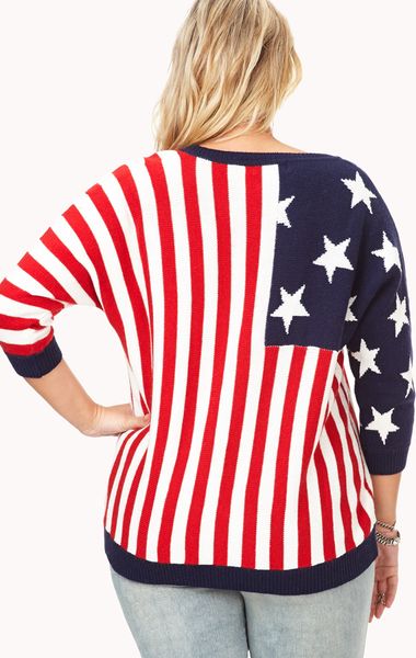 Forever 21 Americana Oversized Sweater in Multicolor (Cream/navy) Forever 21 Americana Oversized Sweater in Multicolor (Cream/navy)