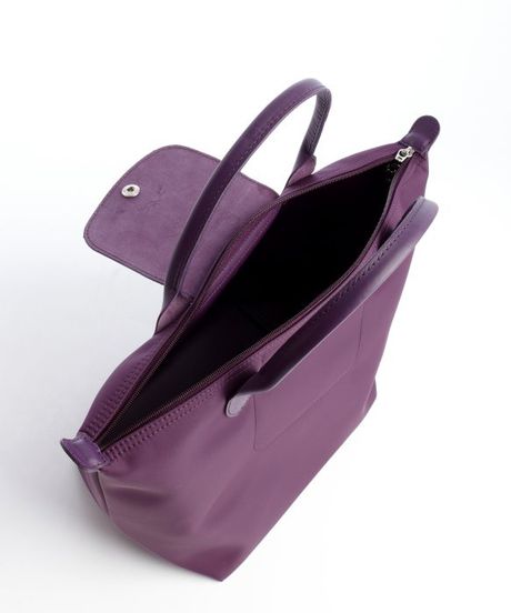 Longchamp Satin Canvas And Leather Tote Bag in Purple (prune) Longchamp Satin Canvas And Leather Tote Bag in Purple (prune)