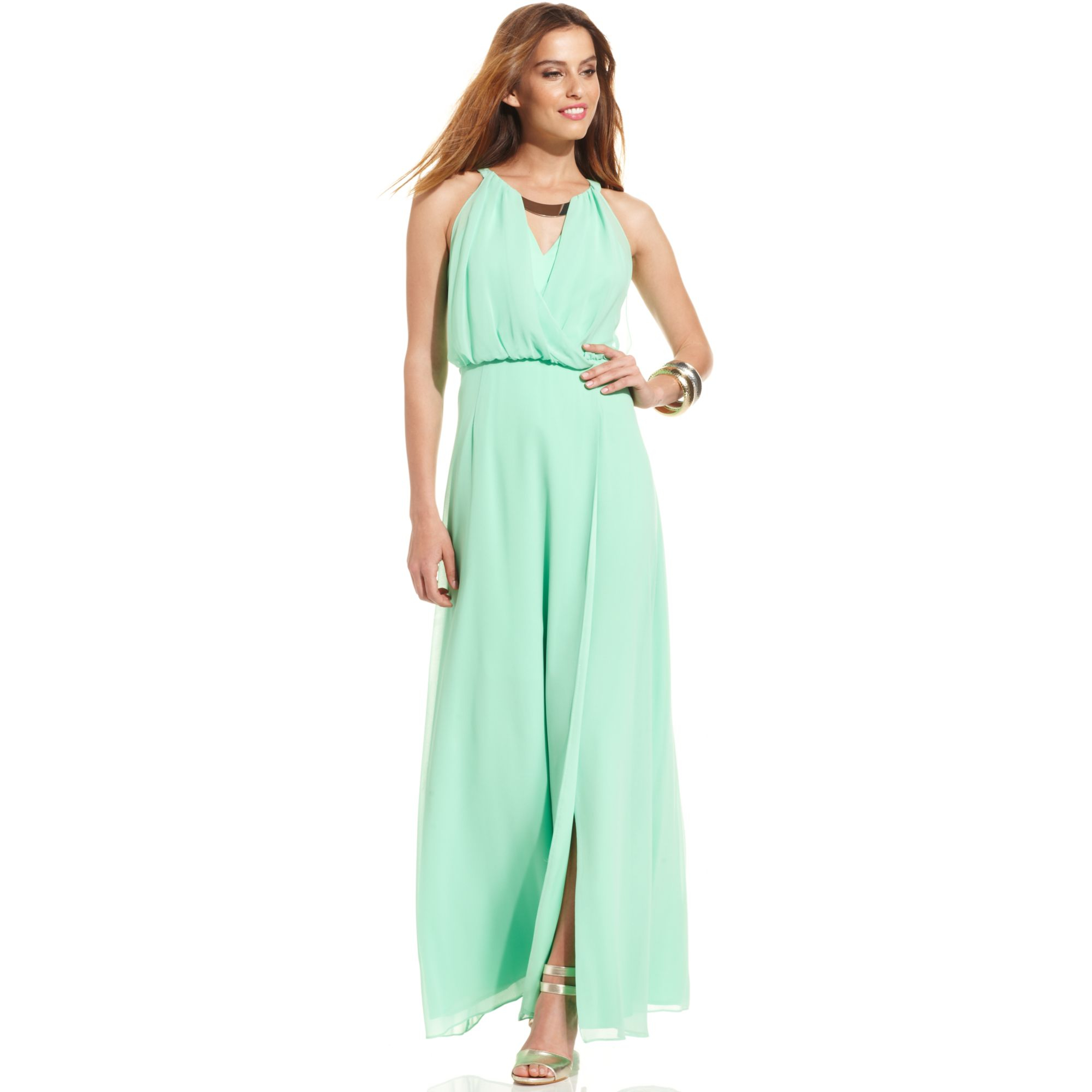 Vince Camuto Sleeveless Blouson Maxi Dress in Green (Mint)