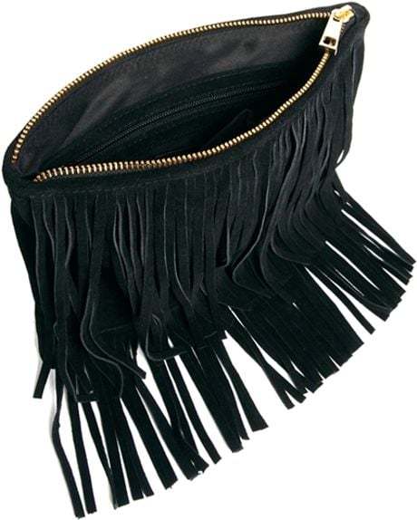 black fringe clutch bag