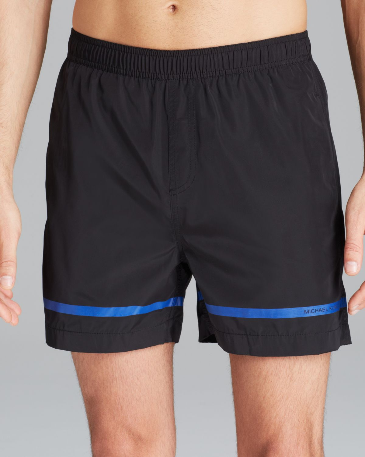 Michael Kors Single Stripe Swim Trunks in Black for Men Lyst
