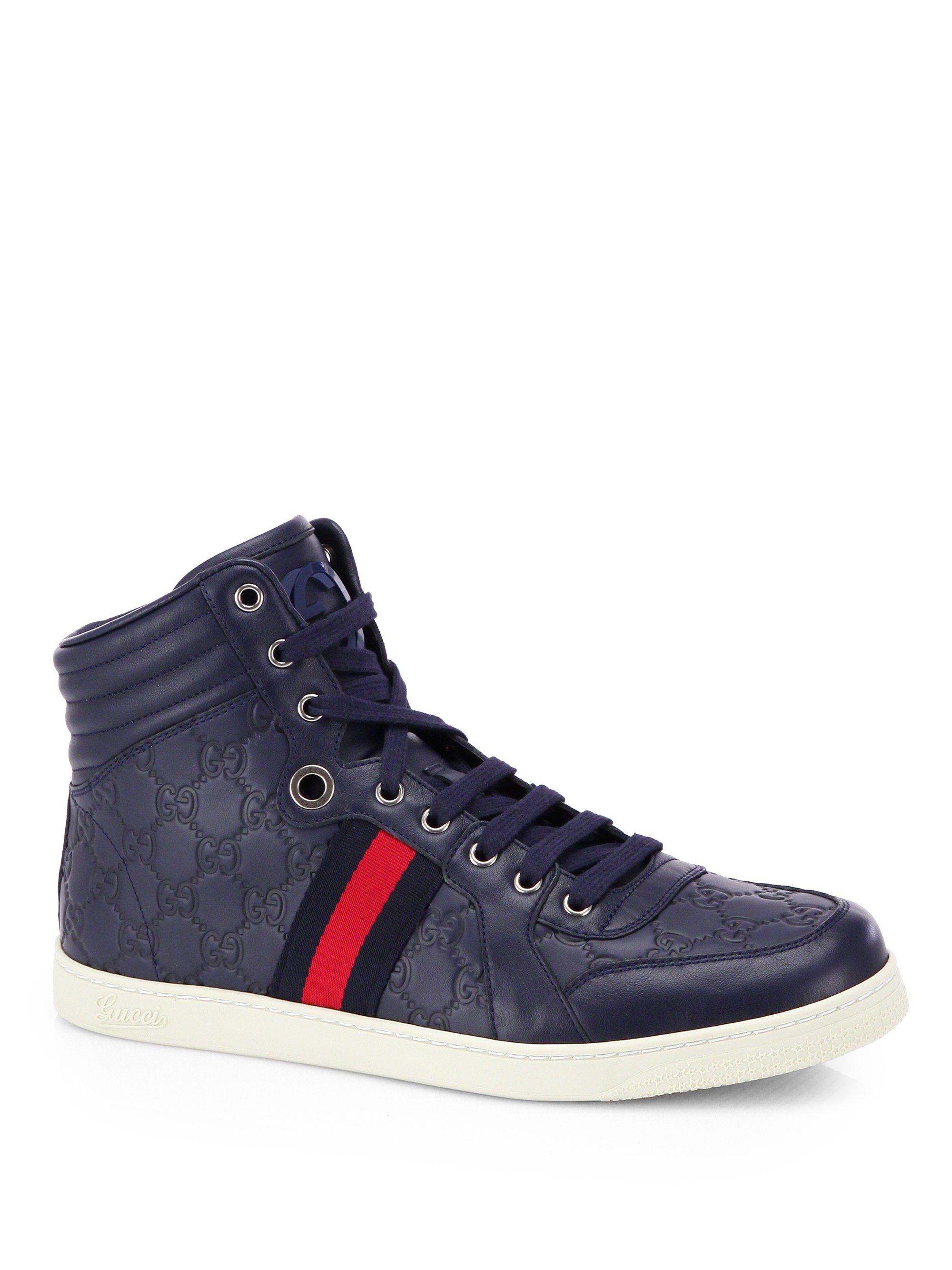 Gucci Embossed Gg Leather High-Top Sneakers in Blue for Men (BLUE-GREY) | Lyst