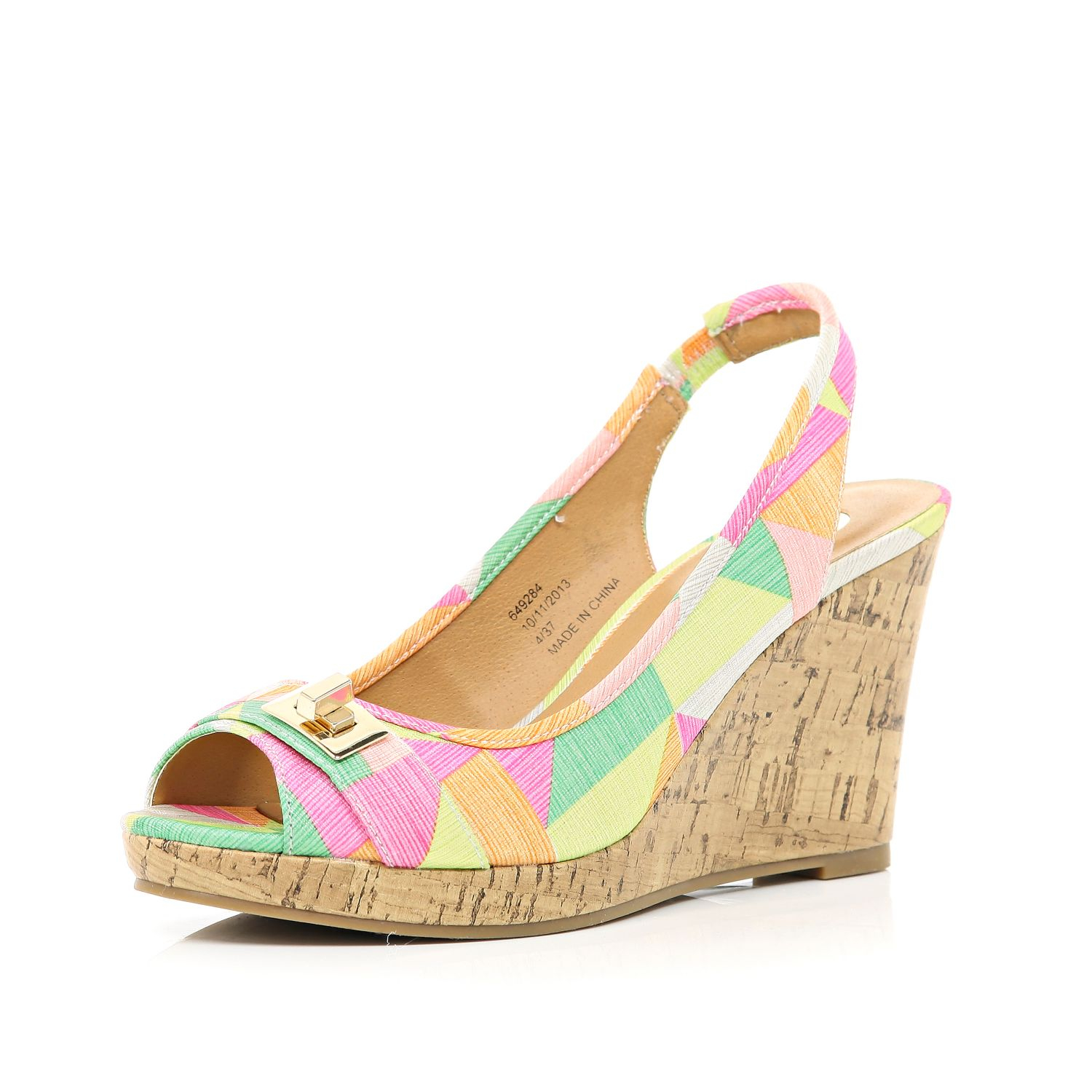 ... Island Pink Geometric Print Sling Back Canvas Wedges in Pink | Lyst
