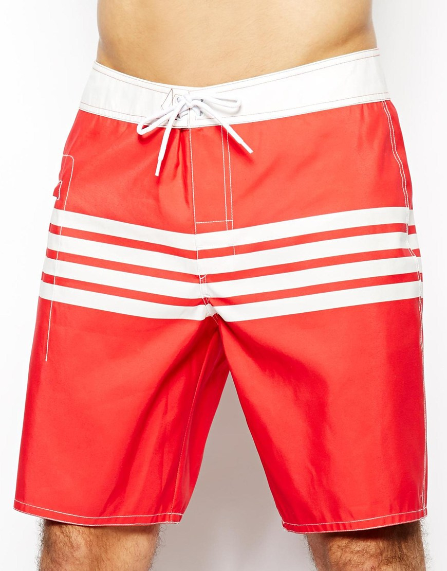 Asos Swim Shorts in Long Length with Stripe in Red for Men Lyst