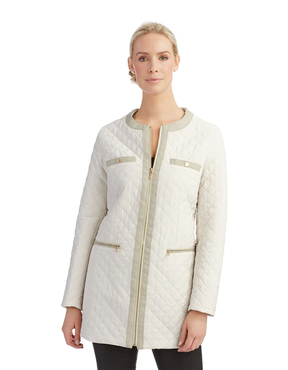 Jones New York Quilt Zip Walker Jacket in Beige (IVORY) Lyst