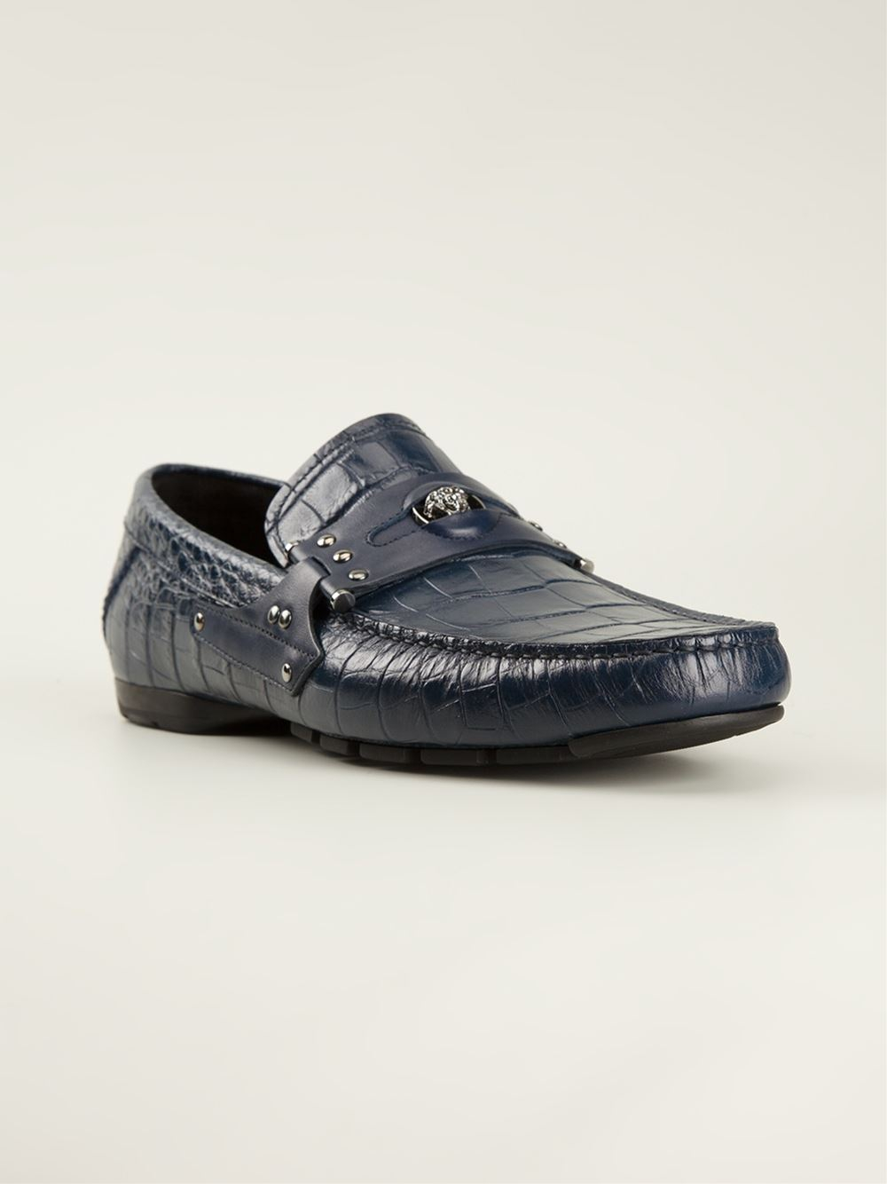 versace shoes versace embossed cocco car shoe slippers in blue for versace shoes versace embossed cocco car shoe slippers in blue for