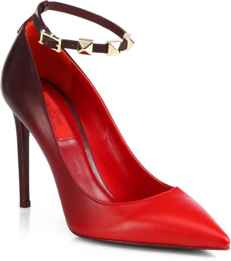 red ankle strap pumps