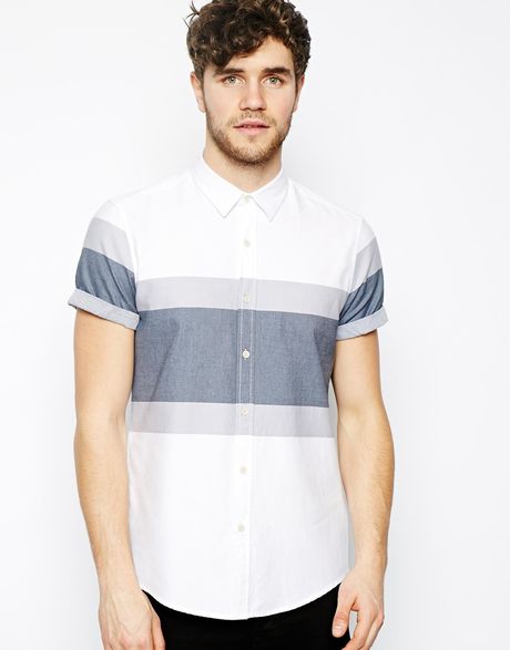Asos Shirt in Short Sleeve with Block Stripe in Black for Men | Lyst