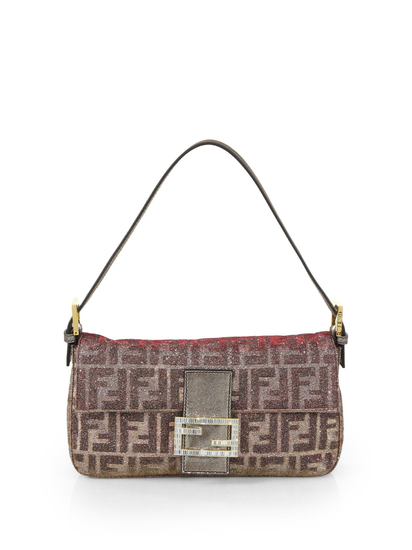 Fendi Metallic Logo Baguette in Brown (DARK BROWN) | Lyst