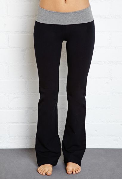 Forever 21 Fold-Over Yoga Pants in Black (Blackheather grey)
