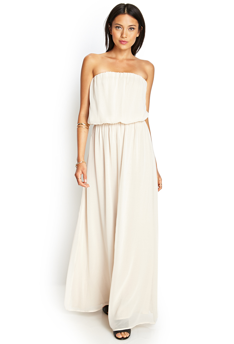 Forever 21 Strapless Chiffon Maxi Dress in White (Taupe) Forever 21 Strapless Chiffon Maxi Dress in White (Taupe)