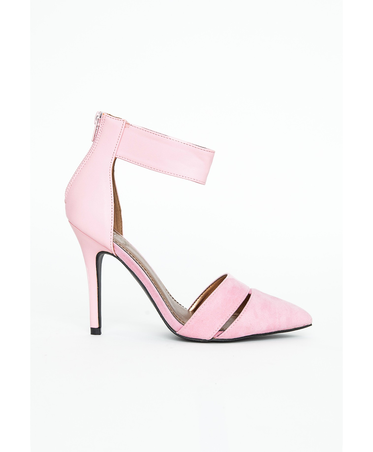 pink pointed heels with ankle strap