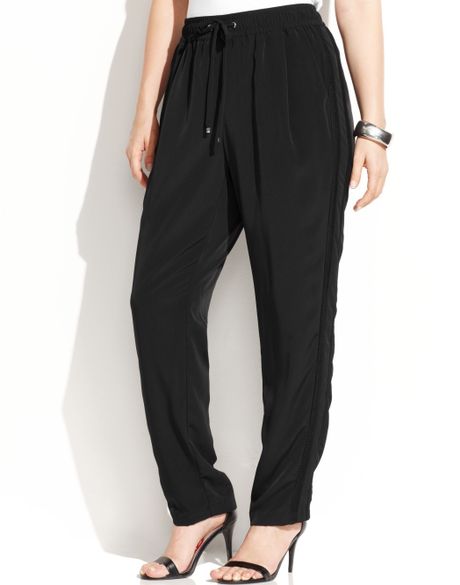 Calvin Klein Plus Size Meshtrim Drawstring Pants in Black | Lyst