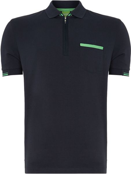 Hugo Boss Zip Up Polo Shirt in Blue for Men (Navy) | Lyst