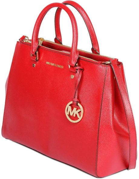 Michael Michael Kors Large Sutton Saffiano Patent Leather Bag in Red | Lyst