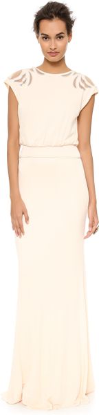 Badgley Mischka Collection Keyhole Gown - Blush in Beige (Blush) | Lyst