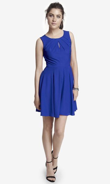 Express Pleated Keyhole Fit And Flare Dress - Blue in Blue (ROYAL BLUE) | Lyst