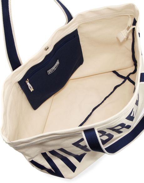 Vilebrequin Logo Canvas Tote Bag White in White