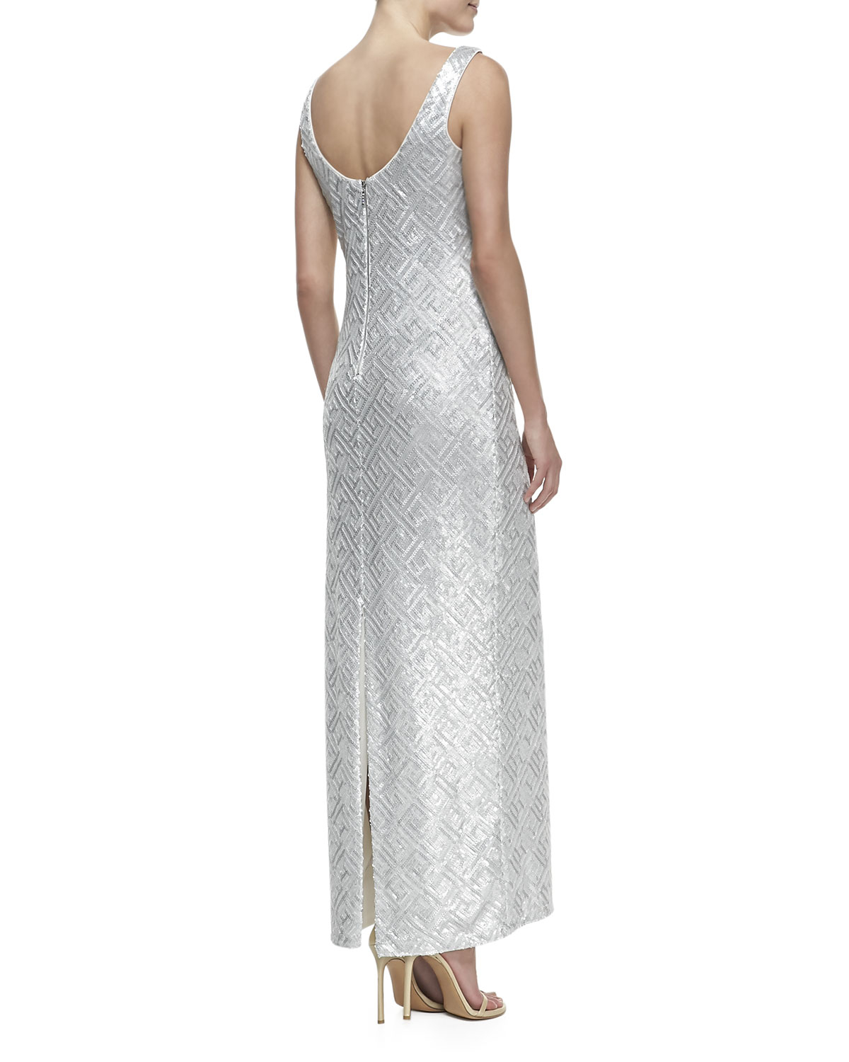 Laundry By Shelli Segal Sleeveless Sequined Long Tank Dress in Gray