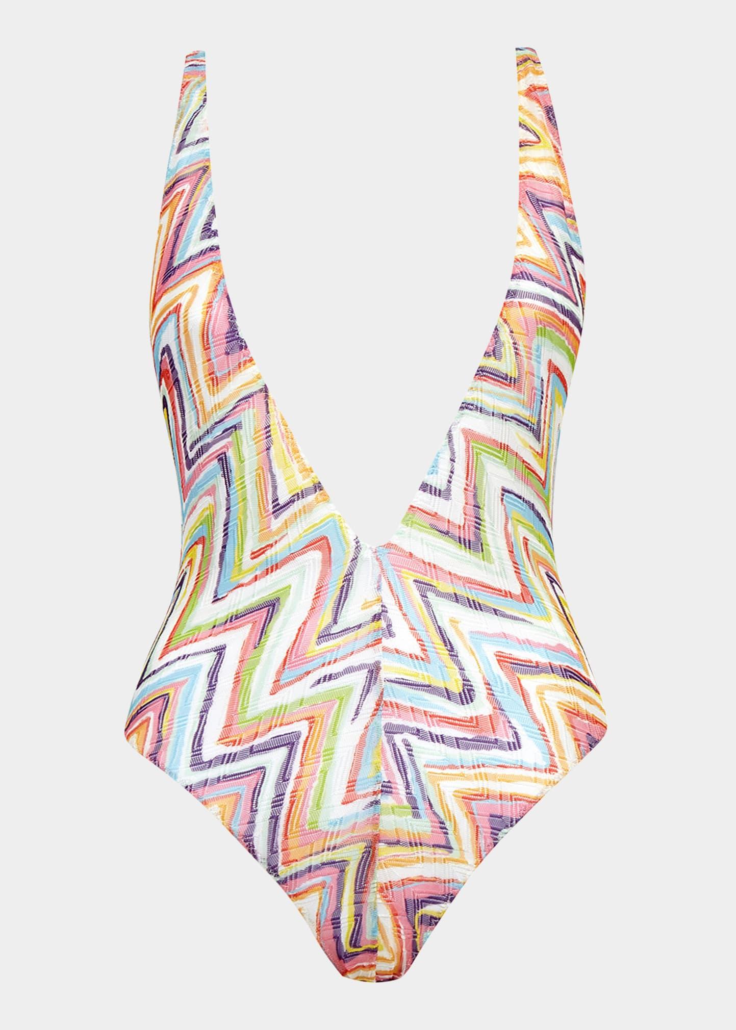 Missoni Zig Zag Plunge One Piece Swimsuit In White Lyst