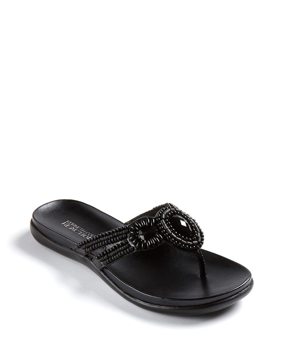 Kenneth Cole Reaction All Glam Thong Sandals in Black (black leather) | Lyst