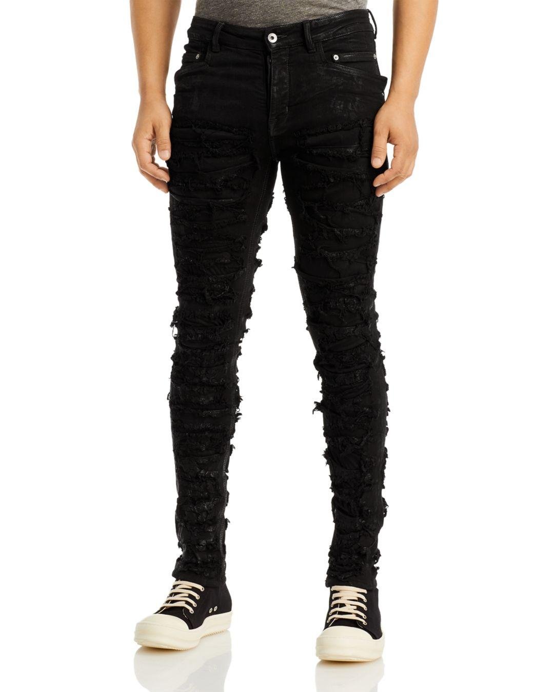 Rick Owens Drkshdw Denim Tyrone Shredded Skinny Fit Jeans In Black For