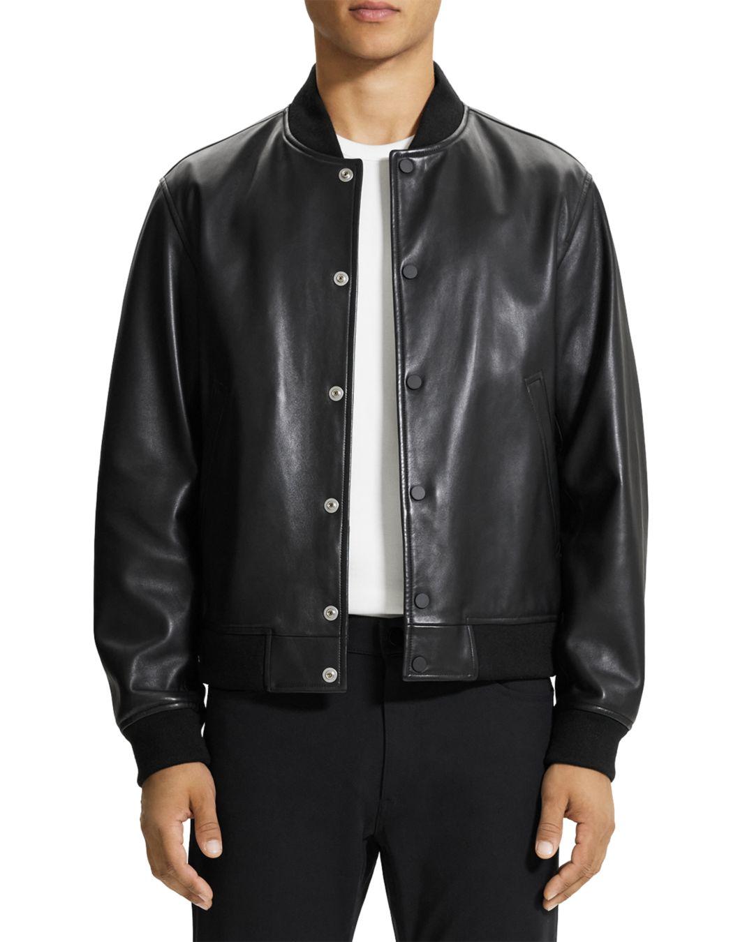 for wholesale Theory Varsity Leather Bomber Jacket in Black for