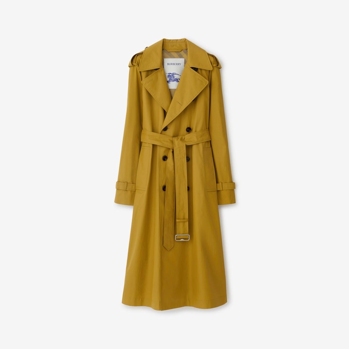 Burberry Long Gabardine Trench Coat In Yellow Lyst