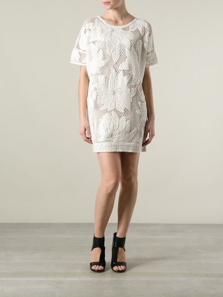Etoile Isabel Marant Flower Print Crochet Dress in White | Lyst