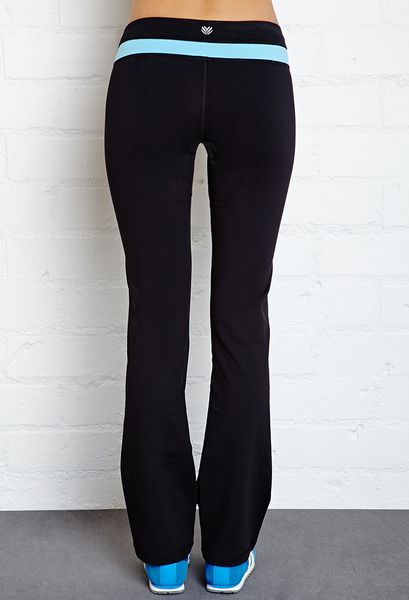 Forever 21 Colorblocked Fit Flare Yoga Pants in Black (Black/sky blue) | Lyst