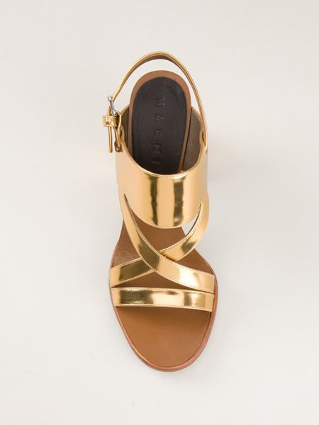 Marni Chunky Heel Sandal in Gold (metallic) | Lyst