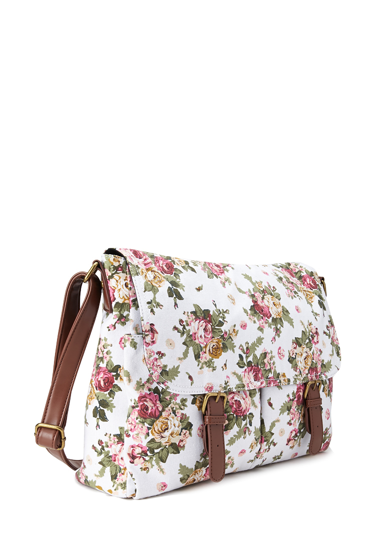 Forever 21 Floral Canvas Messenger Bag in Brown (Creammulti) | Lyst