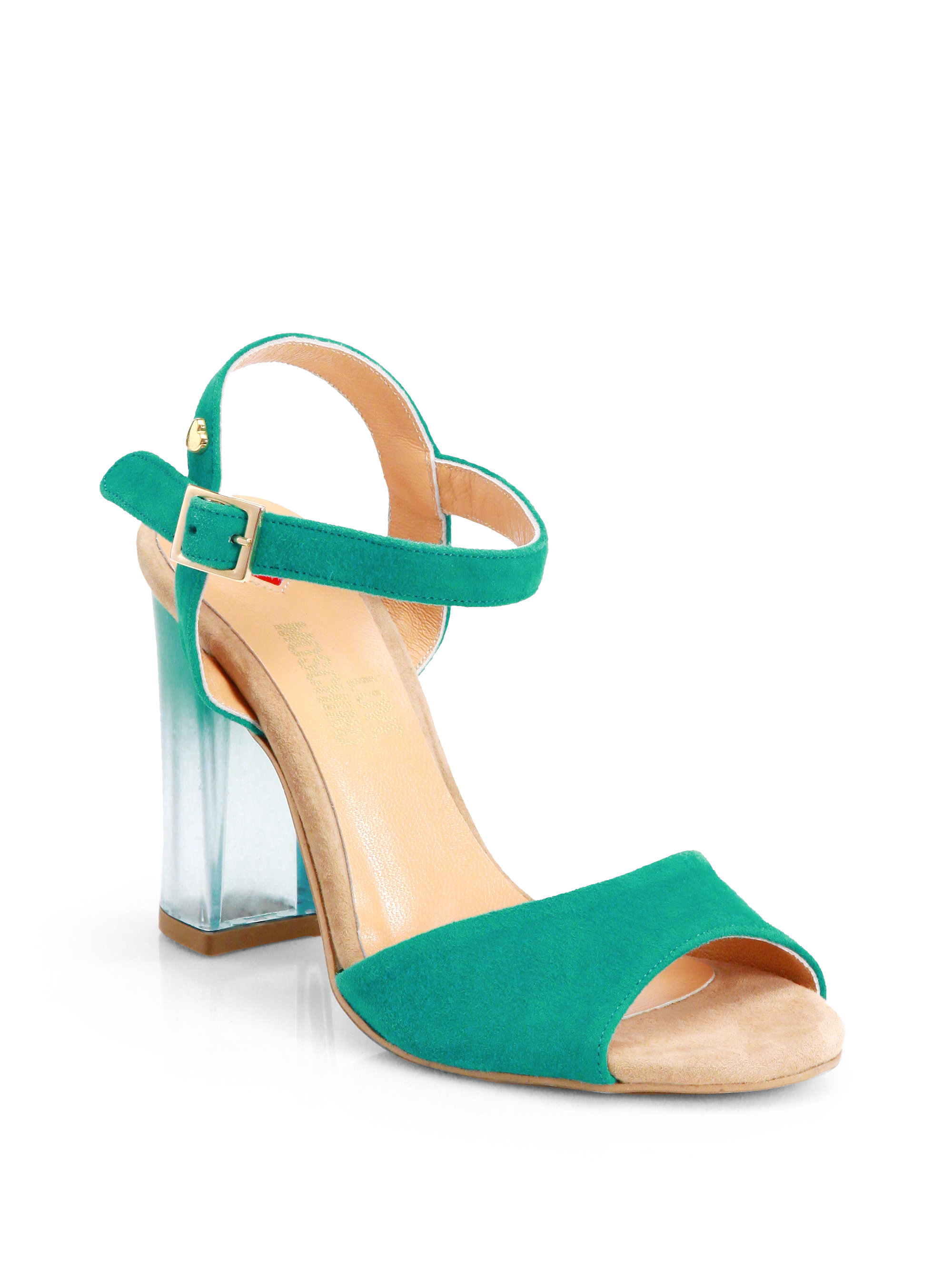 Love Moschino Suede Luciteheel Sandals in Green (GREEN MULTI) | Lyst
