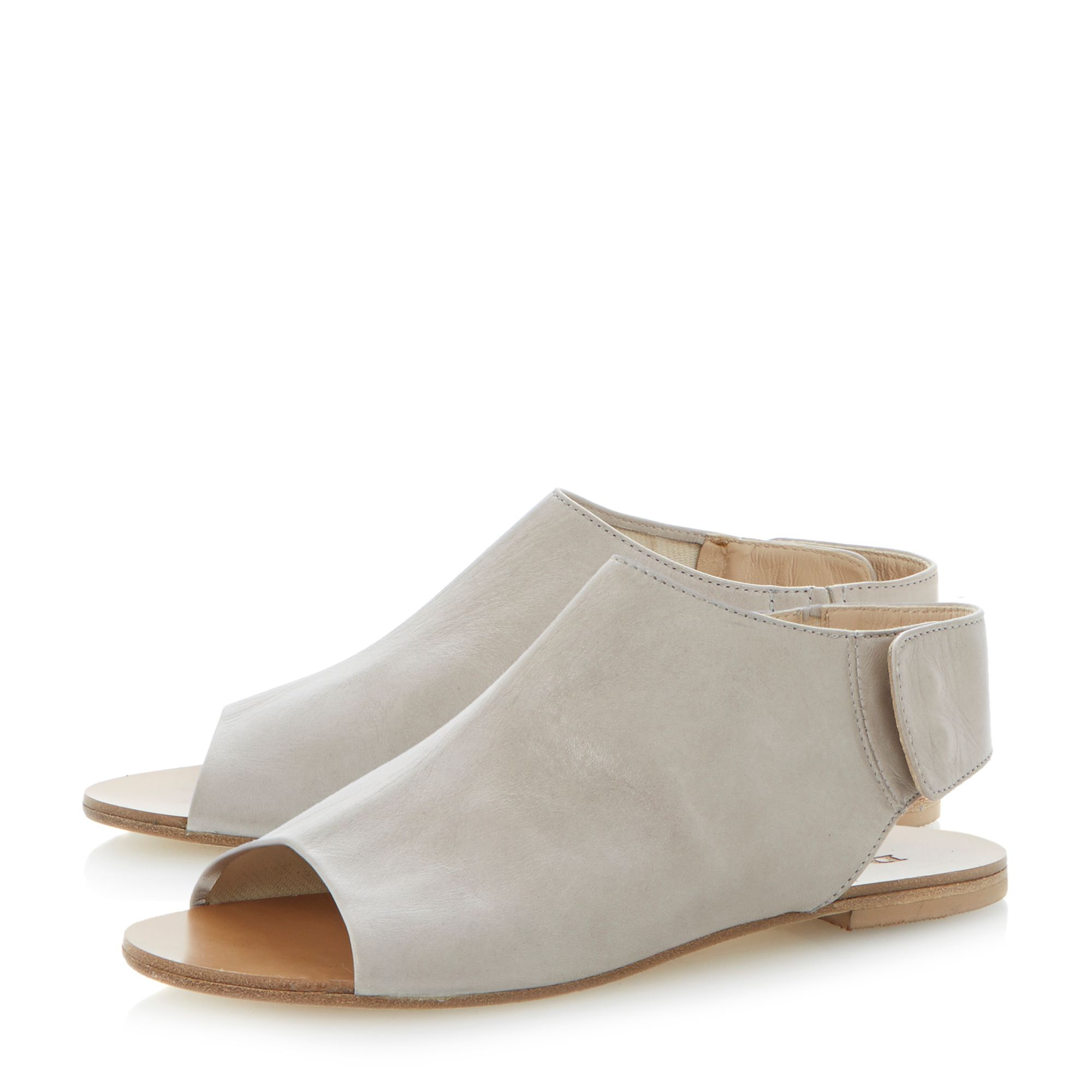 Dune Black Lilli Leather Peeptoe Flat Sandals in Gray (Grey) Lyst