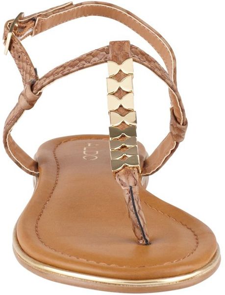 Aldo Loalian Flat Tbar Sandals in Brown (Cognac) | Lyst