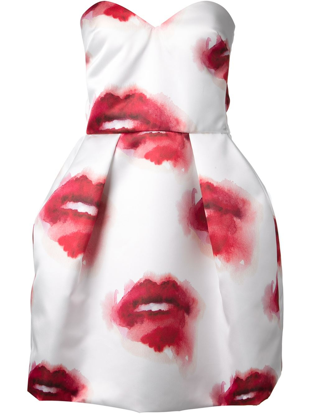 Msgm Strapless Lip Print Dress in Red (white) Lyst