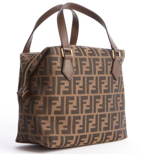 Fendi Brown Zucca Canvas and Leather Trim Top Handle Bag in Brown | Lyst