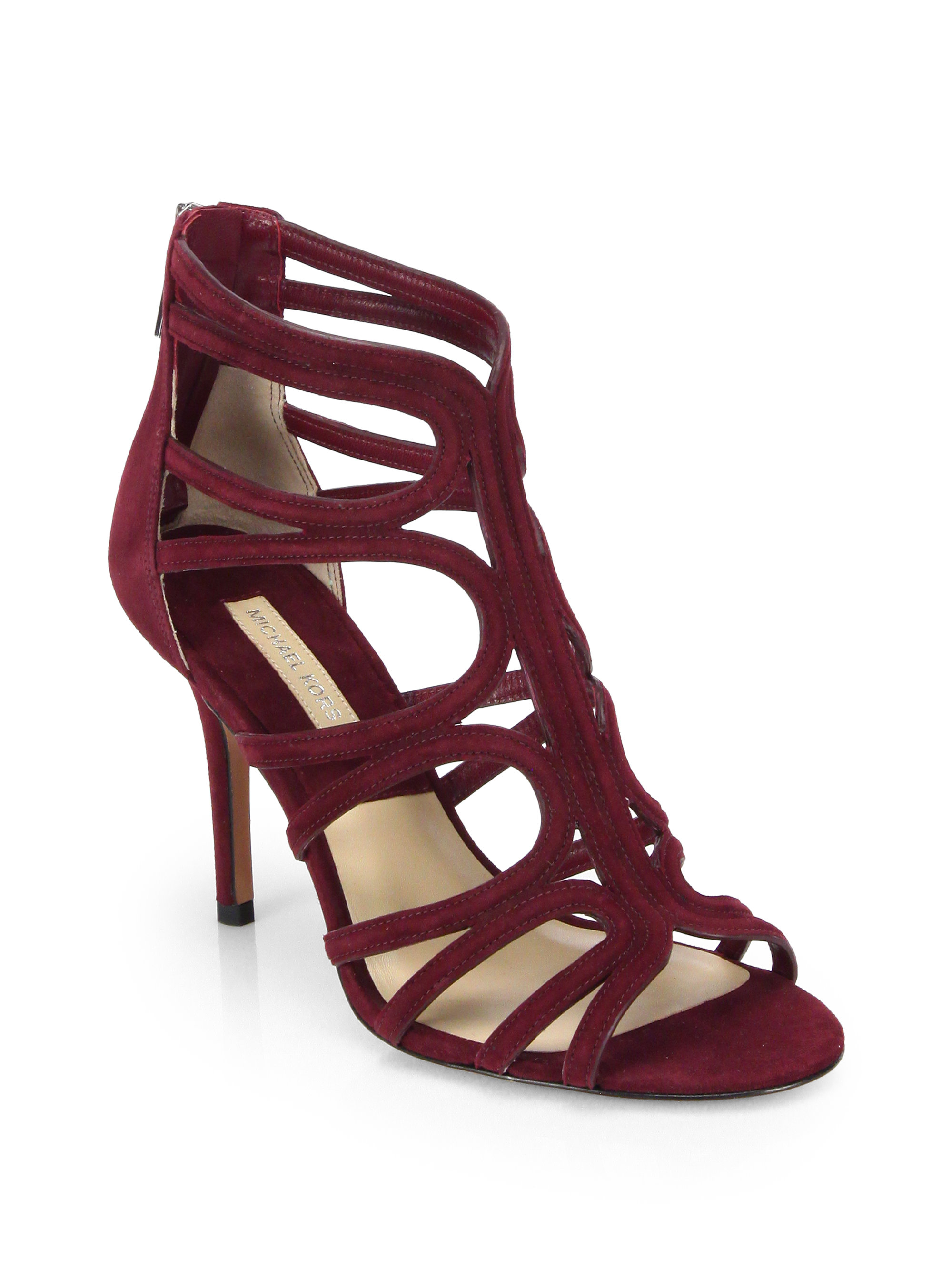 Michael Kors Norma Strappy Suede Sandals in Red (BORDEAUX) | Lyst