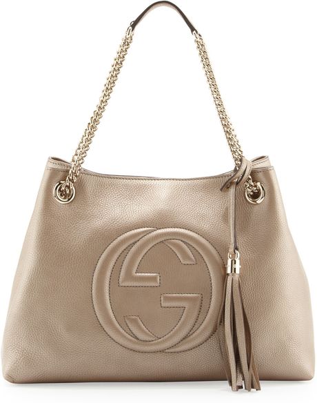 Gucci Soho Metallic Leather Tote Bag in Gold (GOLDEN BEIGE) | Lyst