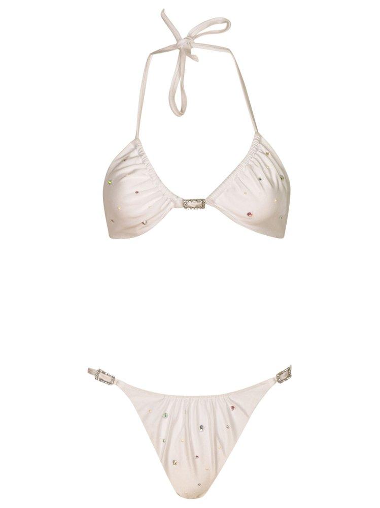 Alessandra Rich Ruched Lycra Bikini In White Lyst