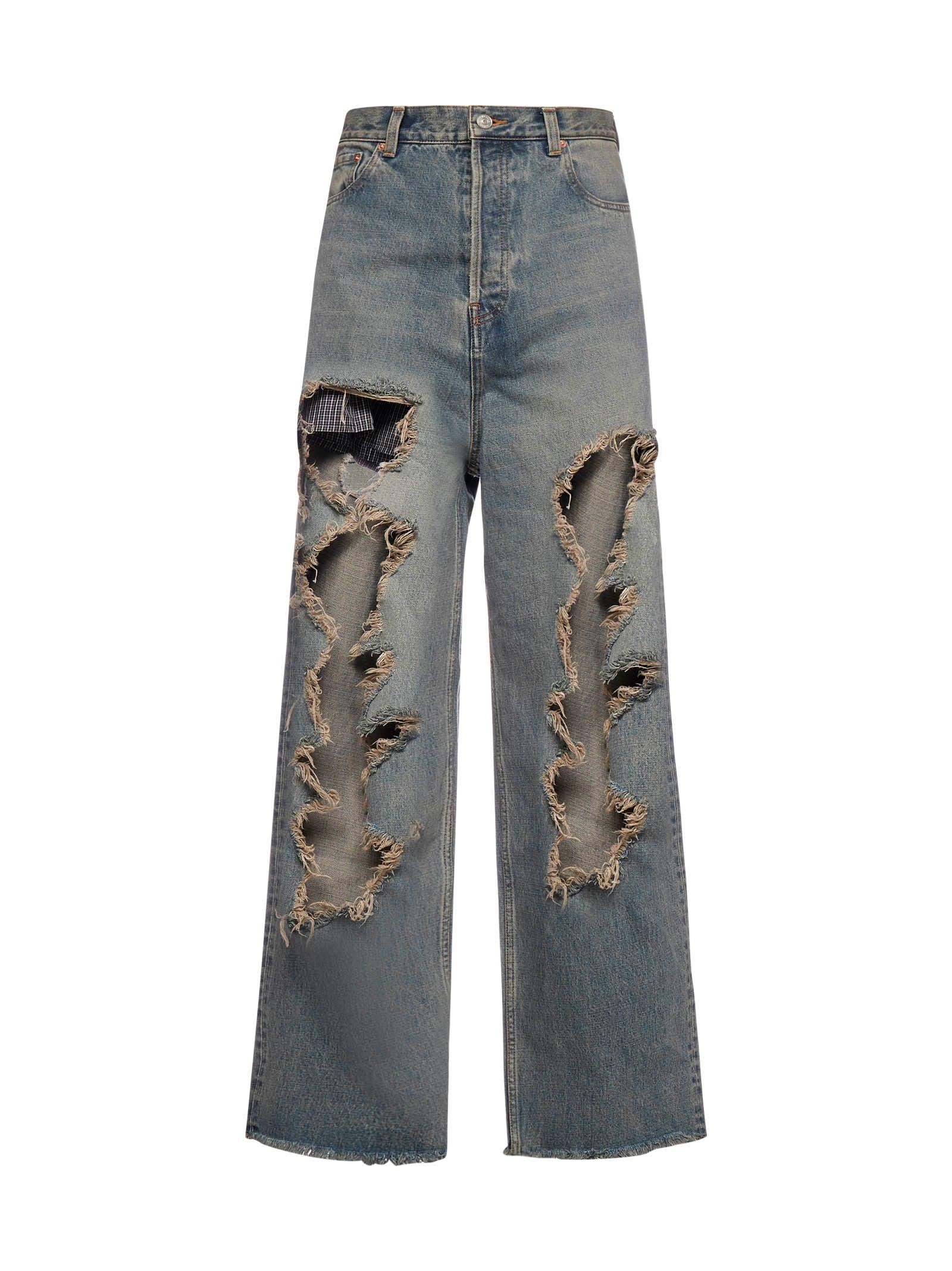 Balenciaga Destroyed Baggy Pants In Blue For Men Lyst