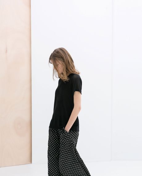 Zara Wide Leg Polka Dot Trousers in Black | Lyst