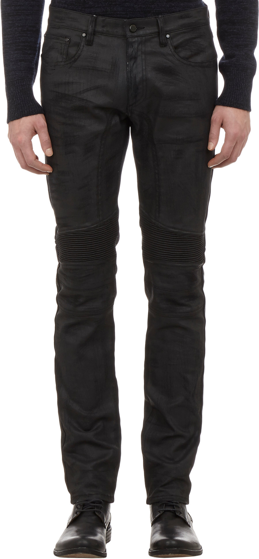 Belstaff Distressed Coated Skinny Moto Jeans in Black for