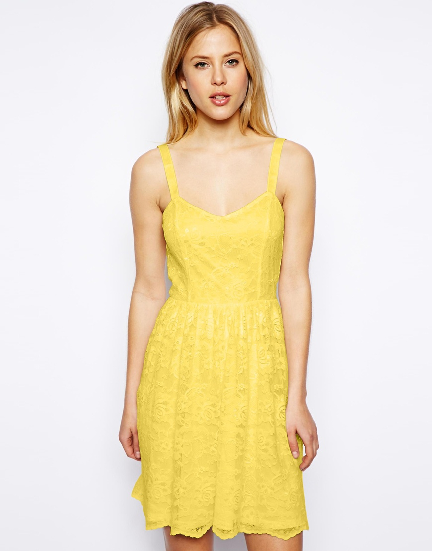 Asos Lace Skater Dress in Yellow | Lyst