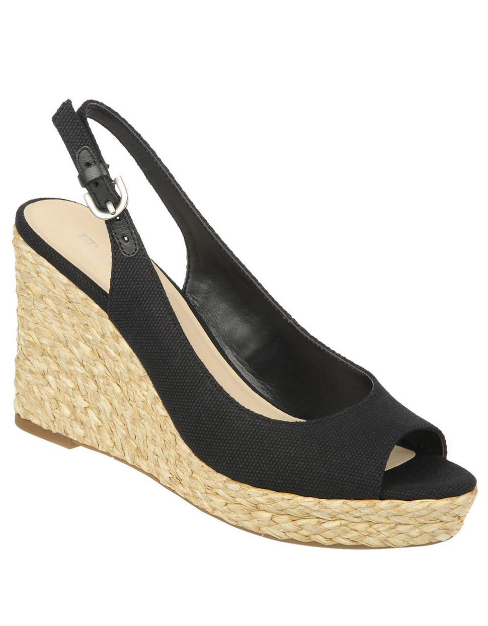 Franco Sarto Rory Canvas Slingback Wedge Sandals in Black | Lyst