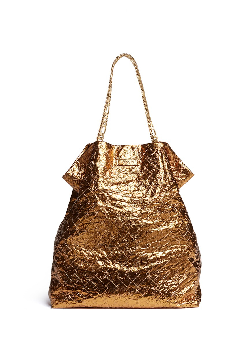 Lanvin Paper Bag Quilted Metallic Leather Tote in Gold (Metallic) Lyst