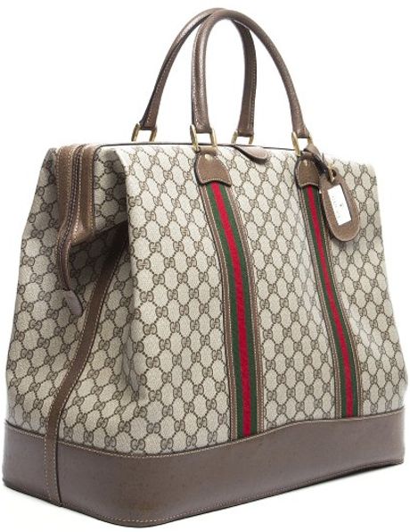 Gucci Preowned Beige Gg Canvas Webbed Vintage Large Travel Bag in Beige | Lyst